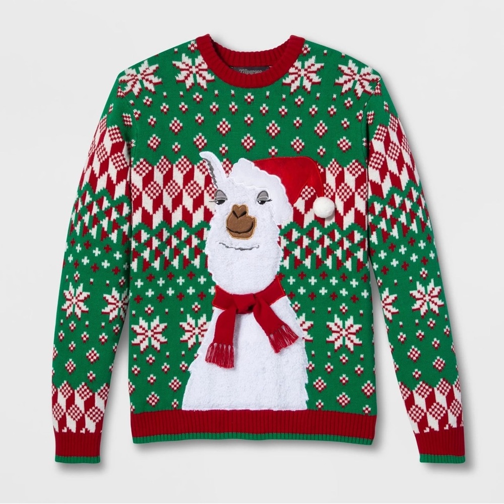 Size XL 33 Degrees Ugly Christmas Sweater Llama Alpaca Red Green